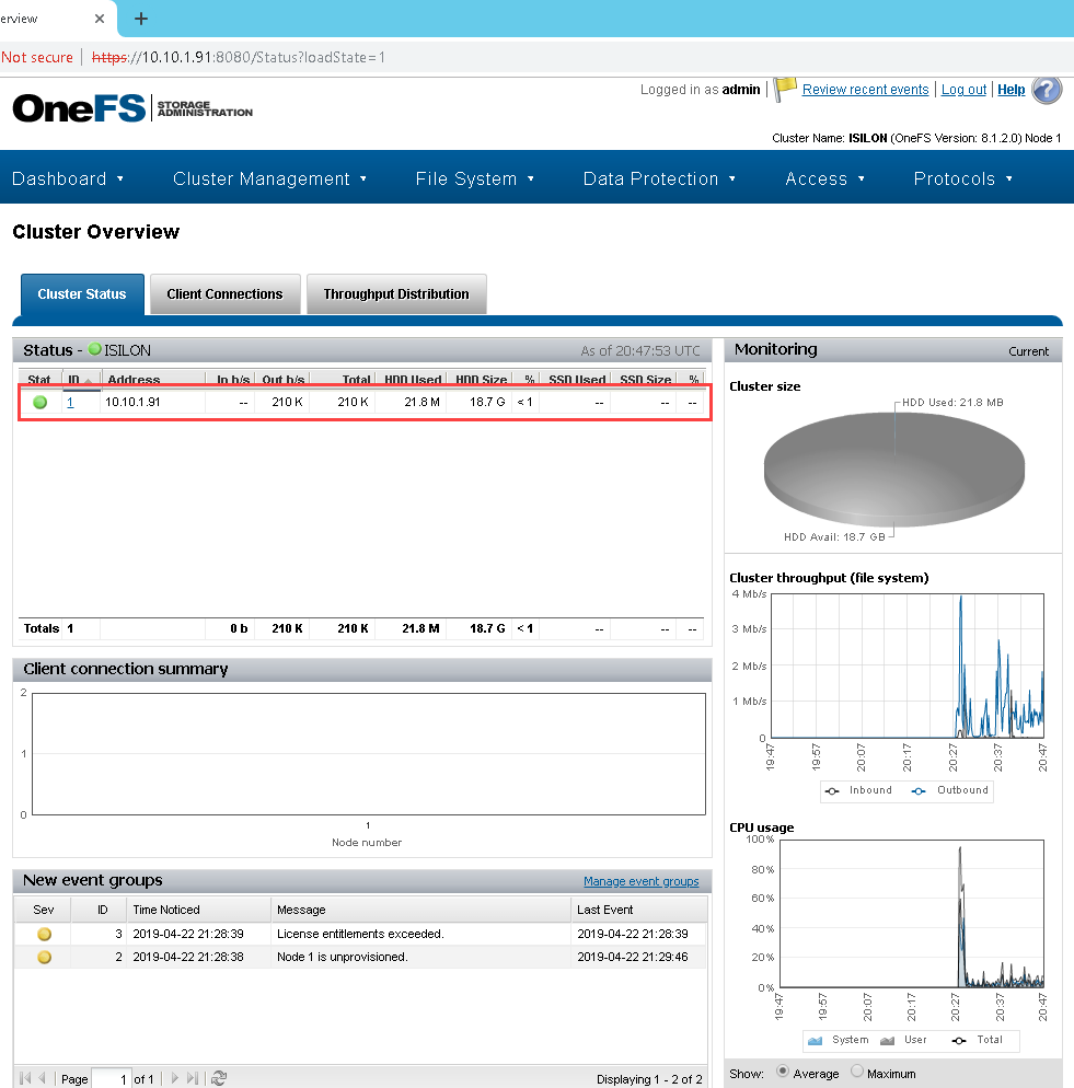 Isilon Node 1 Setup