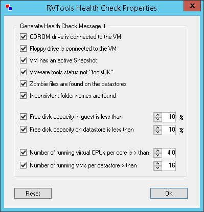 RVTools vHealth Preferences