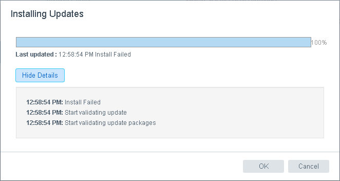 VCSA Update Failed Details