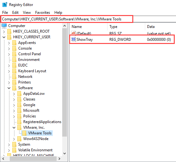 VMware Tools Icon Current User Registry