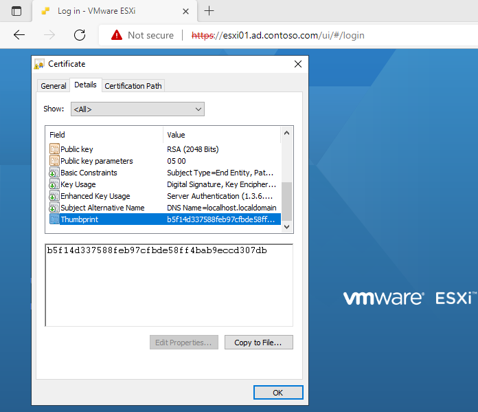 esxi Thumbprint