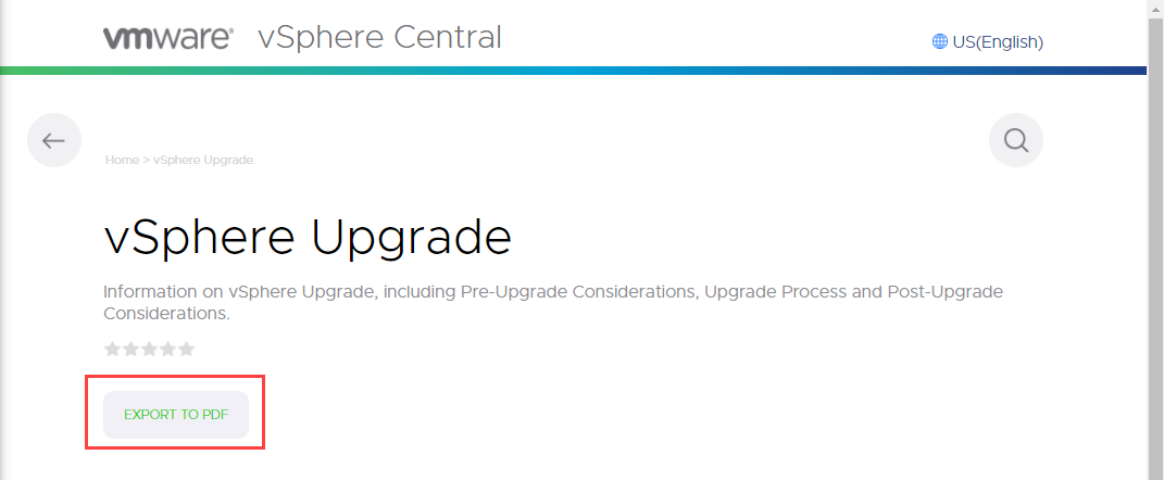 vSphere Upgrade Export